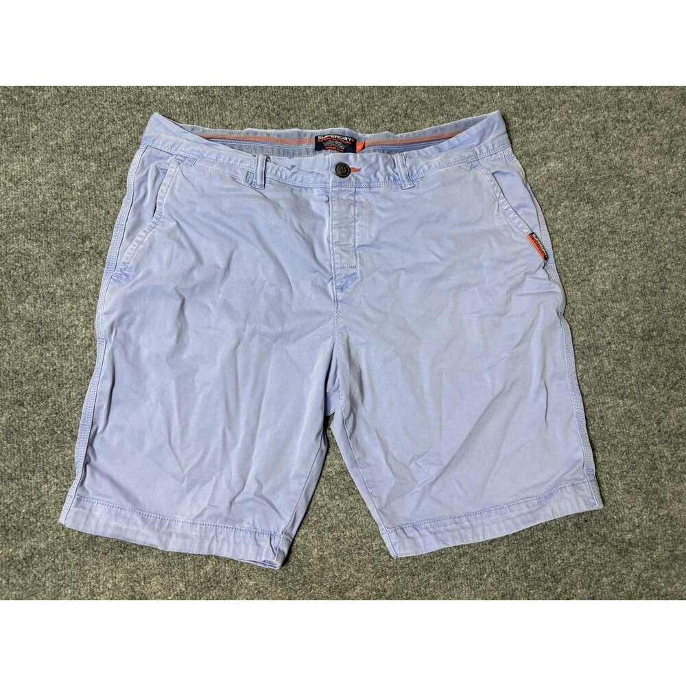 Superdry Chino Shorts Mens 36 Blue Stretch Cotton Flat Front 9" Inseam Casual
